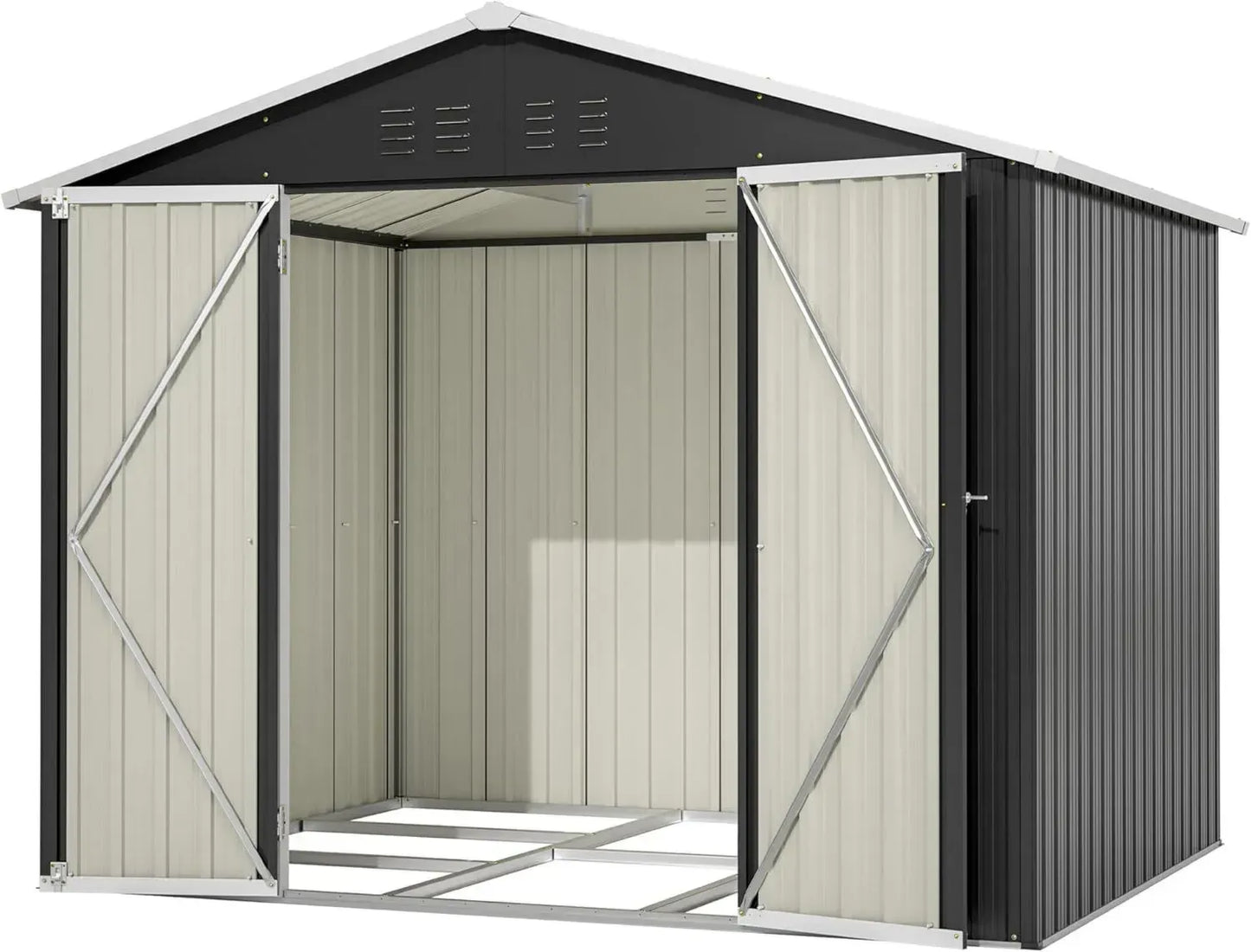 Cabane de jardin en acier inoxydable 229x180x191 cm avec porte coulissante et aération - Résistante aux intempéries et verrouillable en anthracite