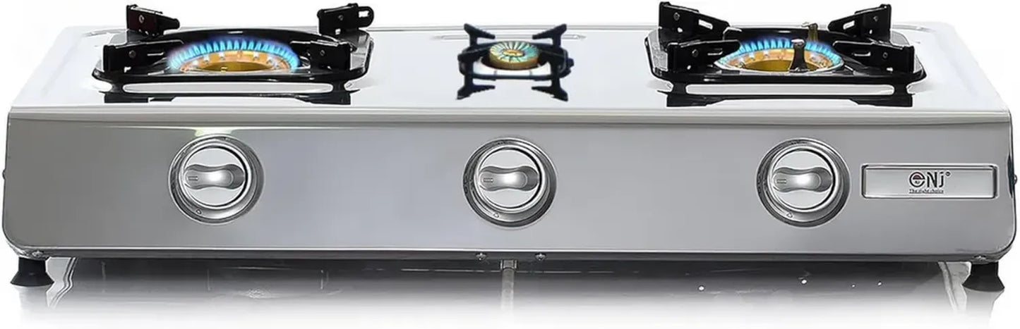 Réchaud de Camping à Gaz NJ NGB-300 - Plaque de Cuisson en Inox à 3 Feux
