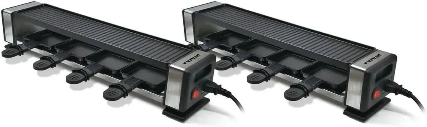 Rotel - Ensemble de 2 appareils à raclette connectables pour 8 personnes, Acier inoxydable et fonte d'aluminium