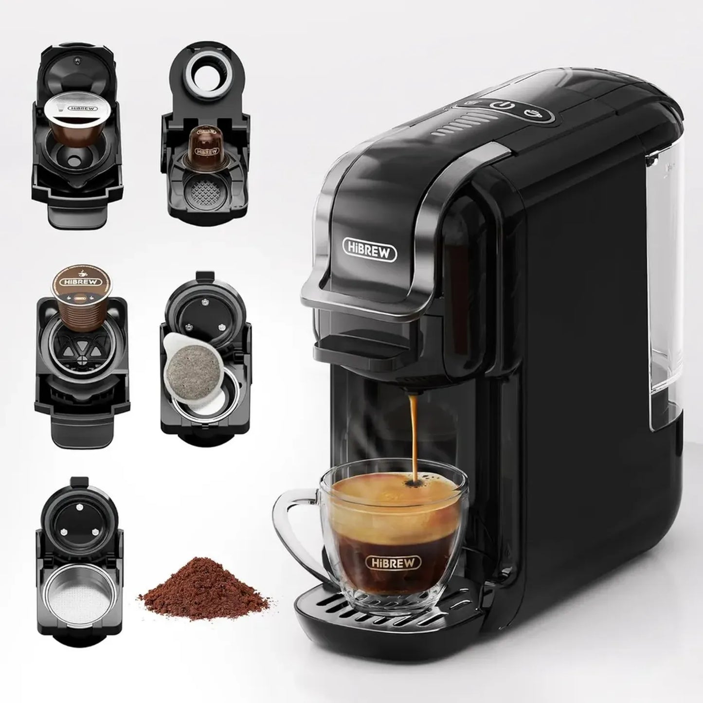 Machine à café multi-boissons HIBREW H2B, expresso et infusions, utilisation avec capsules variées et café moulu