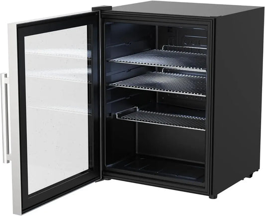 Réfrigérateur Compact 60L Cozze® - Porte en Verre et Acier Inox - Silencieux 46dB pour Extérieur - Éco-énergétique Classe G - Noir Élégant