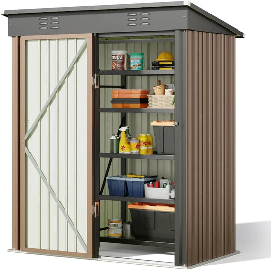 Cabane de Jardin Métallique Bealife, Rangement Extérieur en Acier Galvanisé 180x162x95 cm, Idéal pour Outils et Accessoires (Brun)