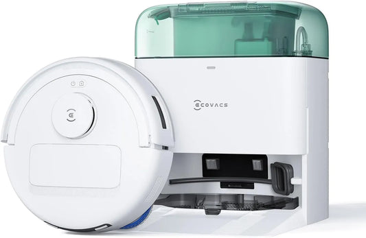 Aspirateur Robot ECOVACS DEEBOT Mini Vert, 8000 Pa, ZeroTangle 2.0, TrueMapping 2.0, Séchage 45°C, Vidage Automatique, Lavage Profond Intelligent, Nettoyage Automatique