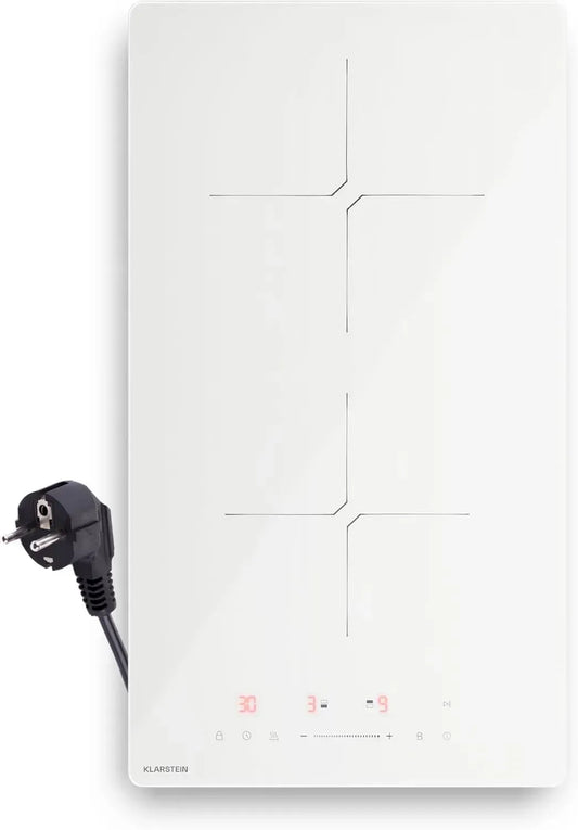Klarstein PowerGlide Plaque à Induction 2 Feux, 3500W, Commande Tactile, Minuterie, Sécurité Enfant, Vitrocéramique 30cm, Couleur Blanche