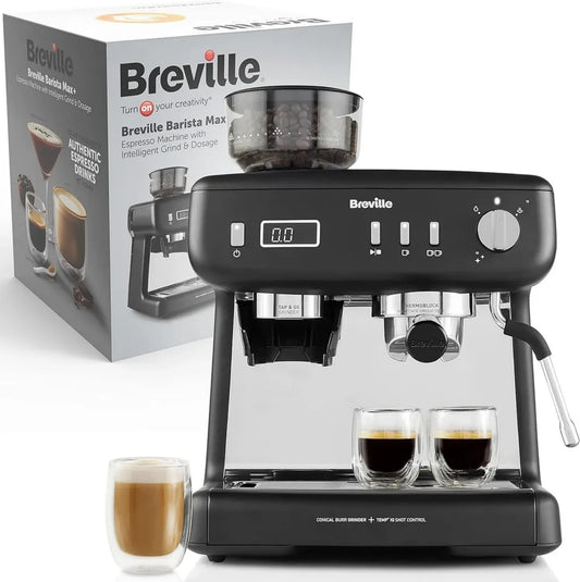 Machine à Espresso Breville Barista Max+ avec Mouture Intelligente, Minuteur Précis et Mousseur de Lait, Pompe 15 Bars, Noir