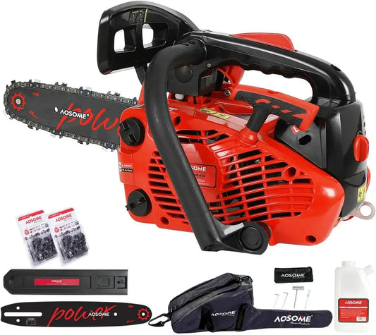AOSOME Tronçonneuse Élagage Thermique 25cm3 1,2CV avec Guide 26cm et 2 Chaînes