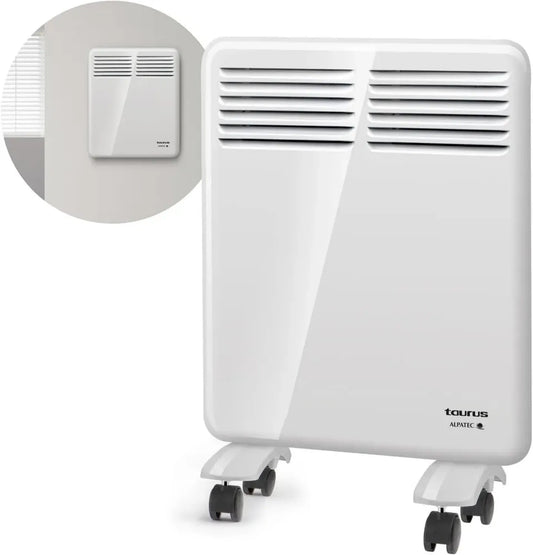 Taurus CHTA 500 - Radiateur électrique 500W, IP24, idéal pour salle de bain, montage mural, affichage numérique, programmable, sécurité anti-surchauffe, détecteur fenêtre ouverte, blanc