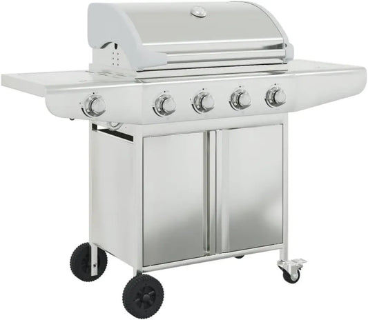 Gril à Gaz Portable en Acier Inoxydable avec 5 Brûleurs, Chariot Inclus