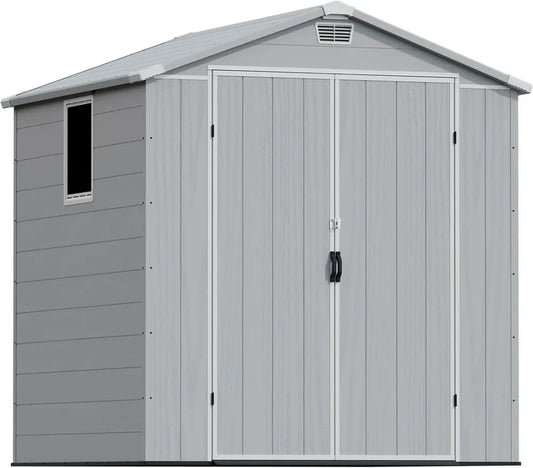 Cabane de Jardin en Résine Devoko avec Portes Doubles et Toit Apex – Rangement Extérieur Étanche pour Outils, Vélos et Déchets