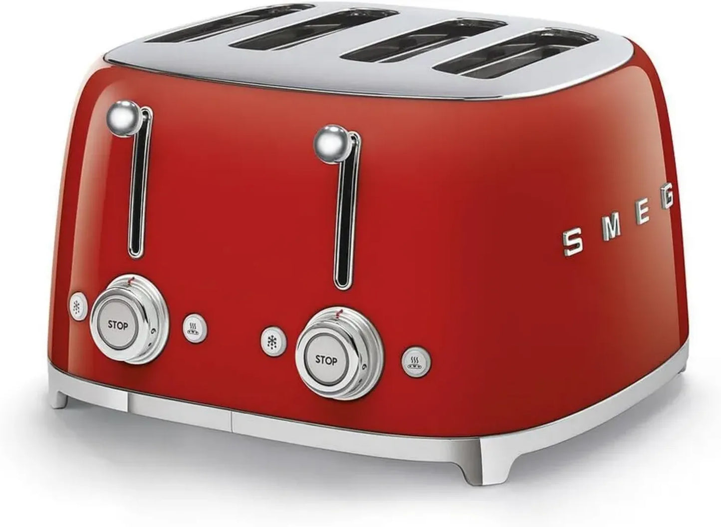 Smeg Grille-Pain Rouge 4 Tranches, 2000W, 6 Niveaux de Brunissage, Décongélation et Bagel