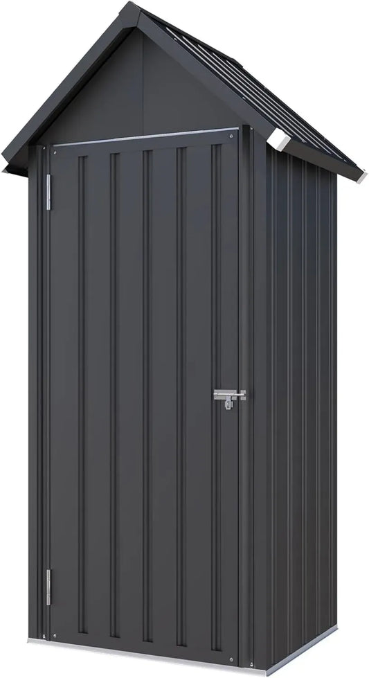 Abri de Jardin Métallique YODOLLA, Résistant aux Intempéries avec Porte Sécurisée et 3 Étagères Amovibles, 84x55x178cm, Gris Foncé