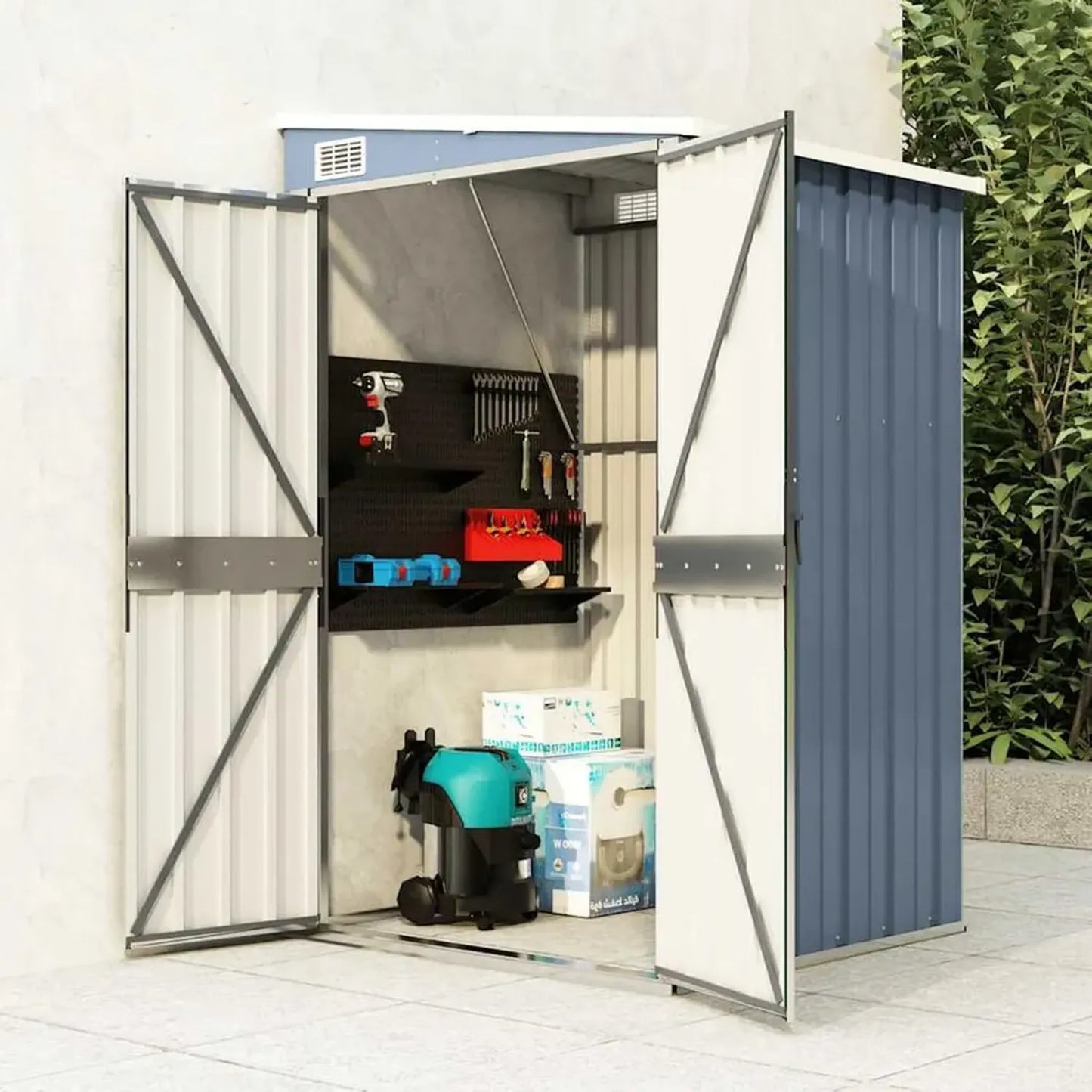 Abri de Jardin Mural Gris en Acier Galvanisé 118x100x178 cm avec Porte